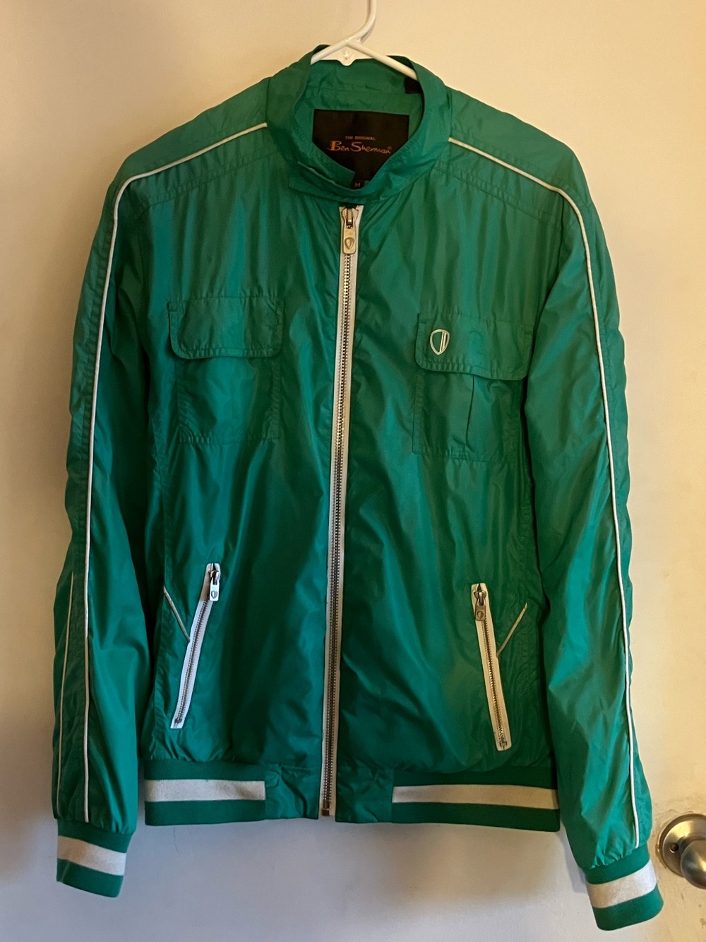 Vintage Ben Sherman Kelly Green Zip-Up Bomber with White Piping